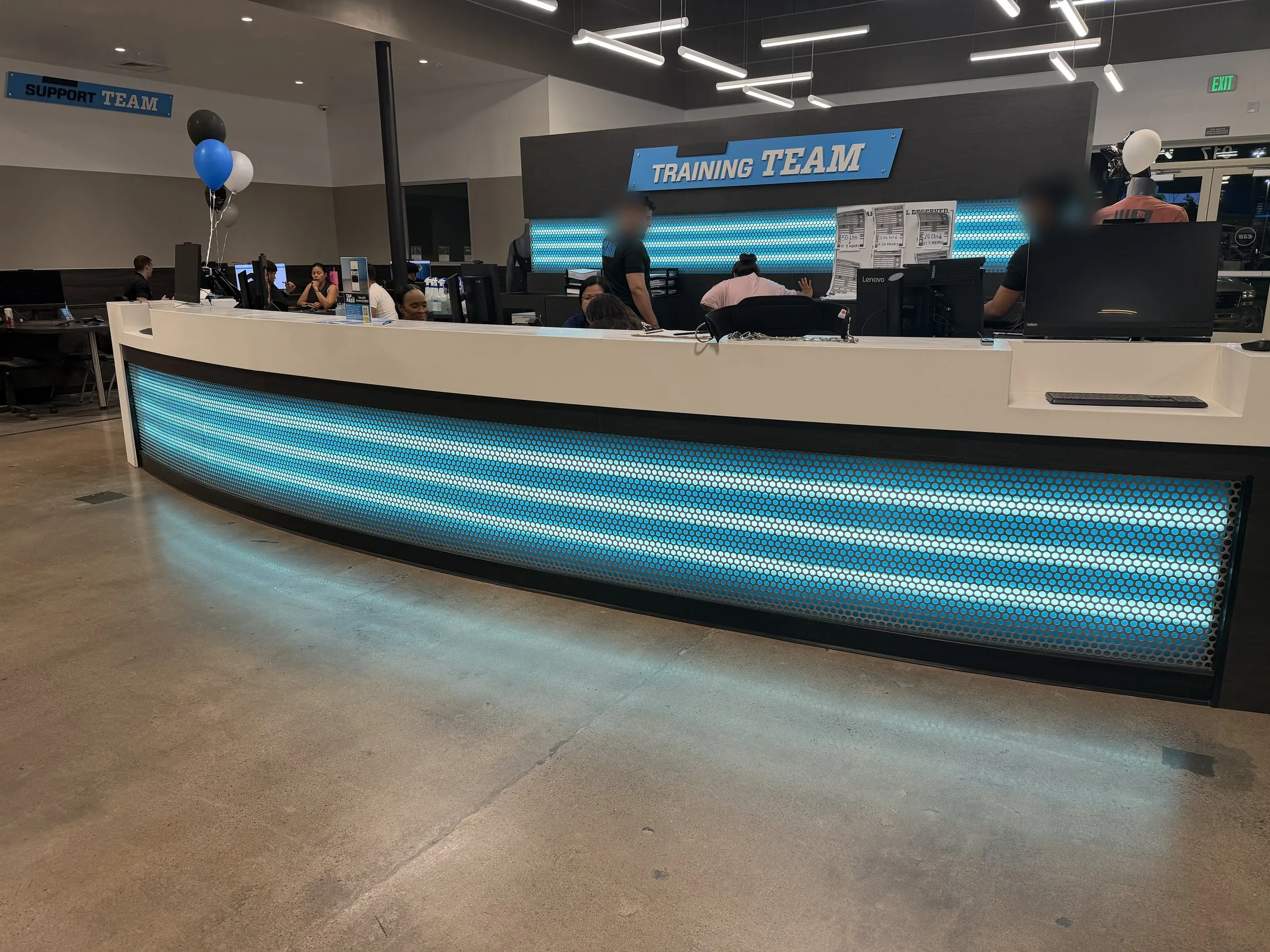 Curved front desk, EOS Fitness, Tempe AZ