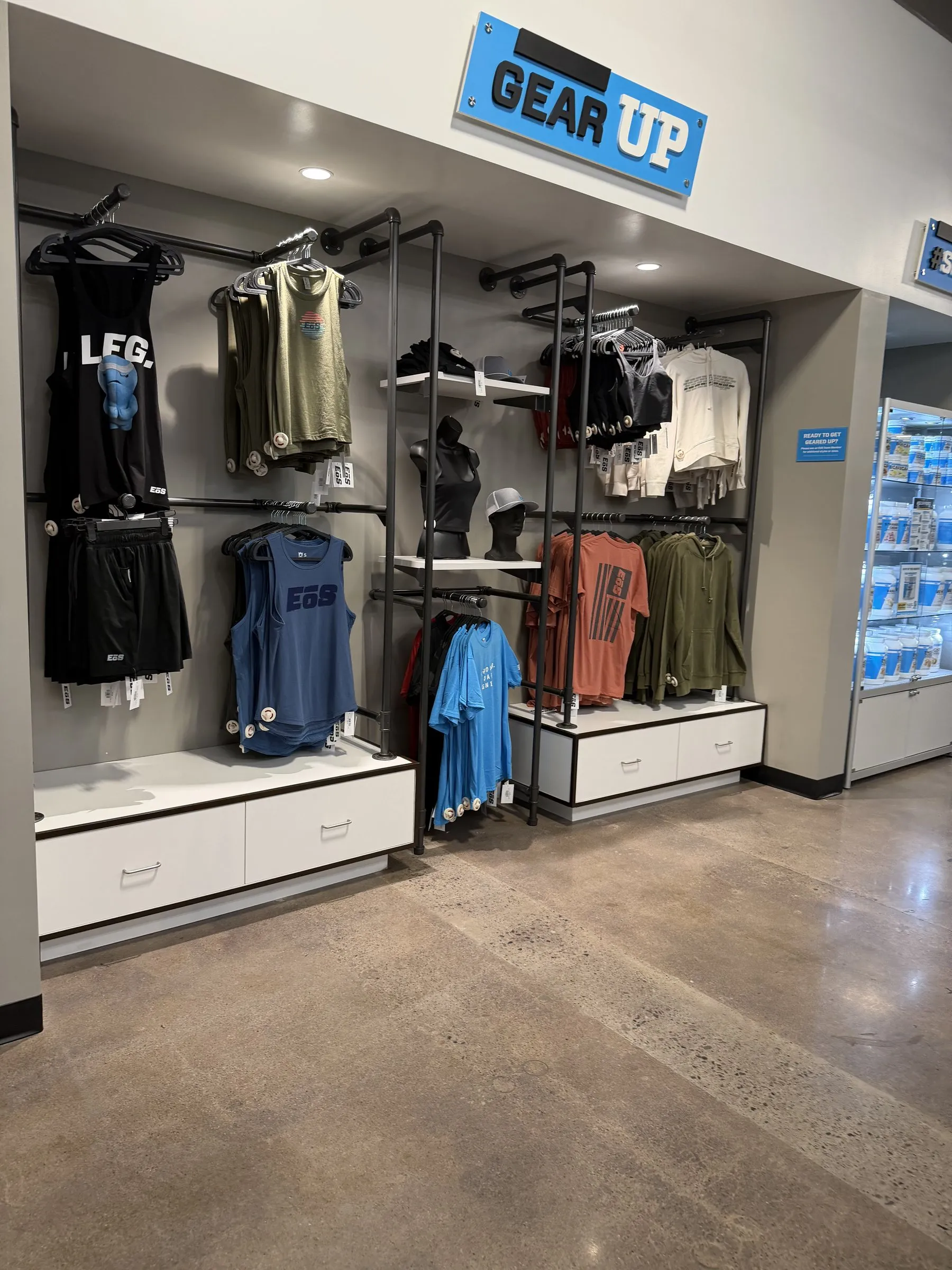 Retail wall with drawer bases, EOS Fitness, Tempe AZ